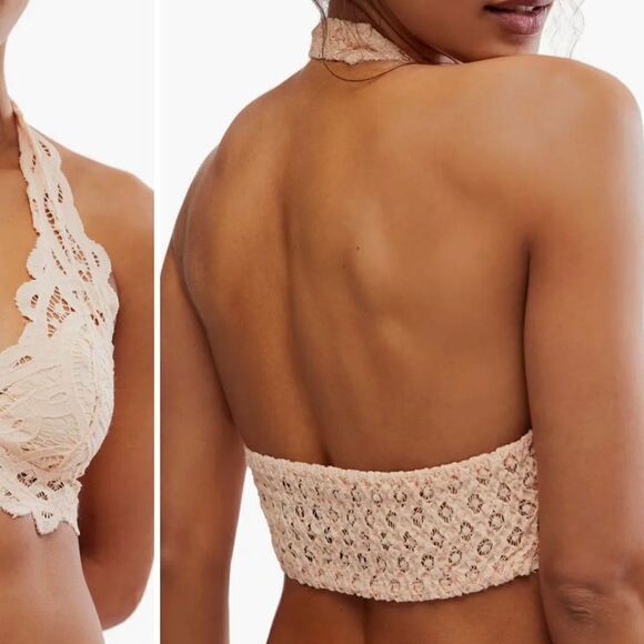NWT Free People Adella Lace Halter Bralette Lace Scallop Pull- On Backless White - Picture 3 of 10
